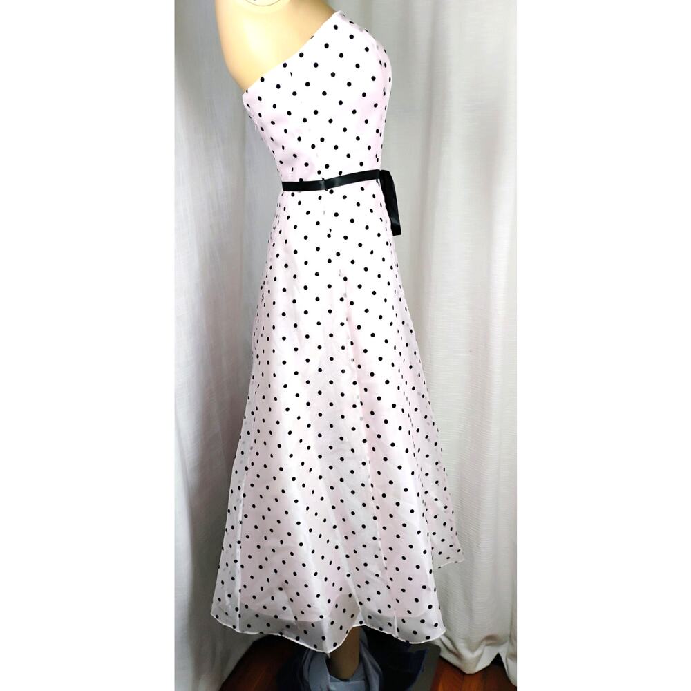 Papell Boutique Womens Pink 50s Boned Strapless Polka Dot Chiffon Dress 8 - Picture 4 of 16
